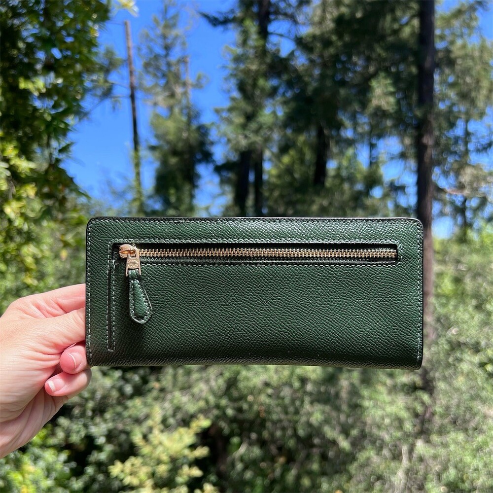 COACH Green Crossgrain Bifold Leather Wallet with Gold Hardware AUTHENTIC - Picture 2 of 8